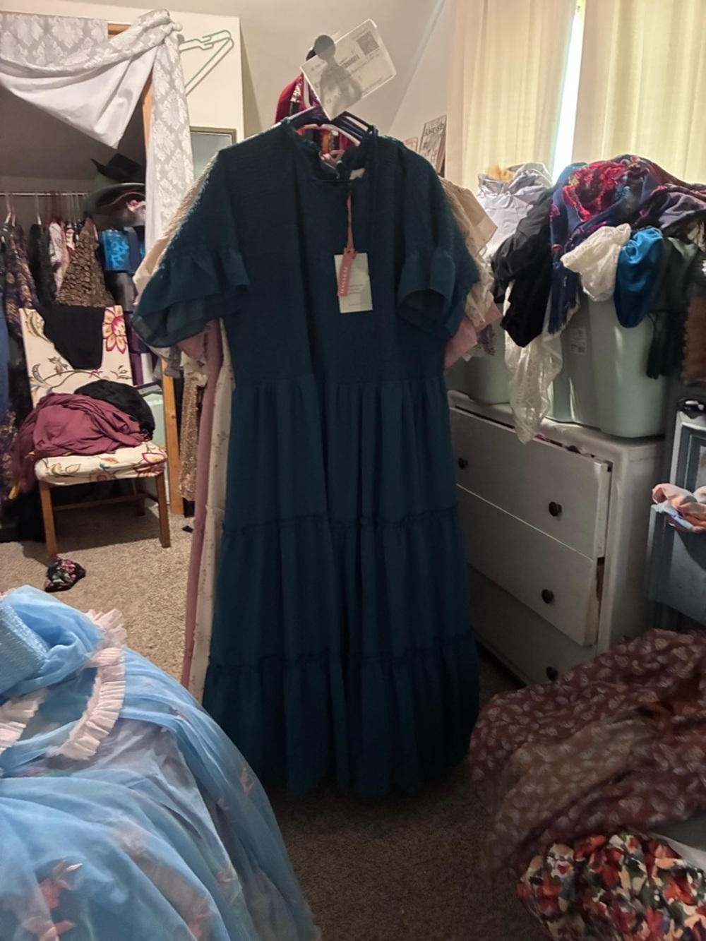 JessaKae Teal Tiered Maxi Dress with Smocked Bodice - Picture 2 of 2